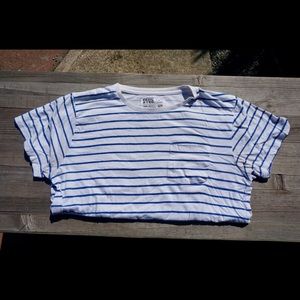 Blue and white striped pocket t shirt